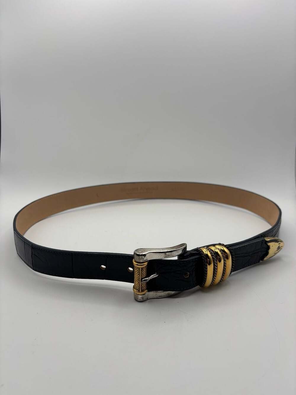 Streets Ahead Genuine Leather Croc-Embossed Belt with Two-Tone Buckle cowboy